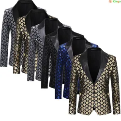 2026 Gold Men's Black Collar Suit Jacket, Glitter Sequin Decoration Wedding Party Dress Coat Black Silver Fashion Blazers.