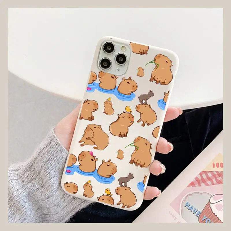 FHNBLJ  Cute Cartoon Capybara Phone Case for iPhone 14 11 12 13 Mini Pro Xs Max 8 7 6 6S Plus X XR Solid Candy Color Case