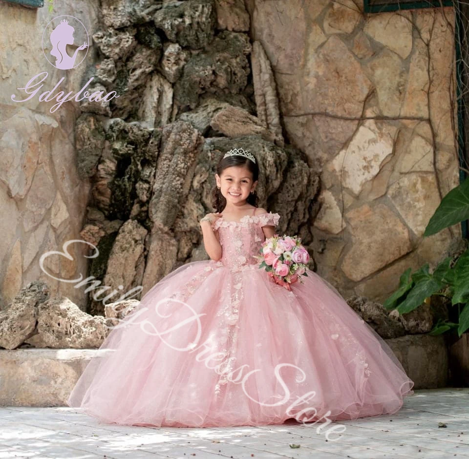 Robes de demoiselle d'honneur roses personnalisées pour mariage, appliques avec nœud, longueur au sol, robe de Rhde fête d'anniversaire de princesse élégante