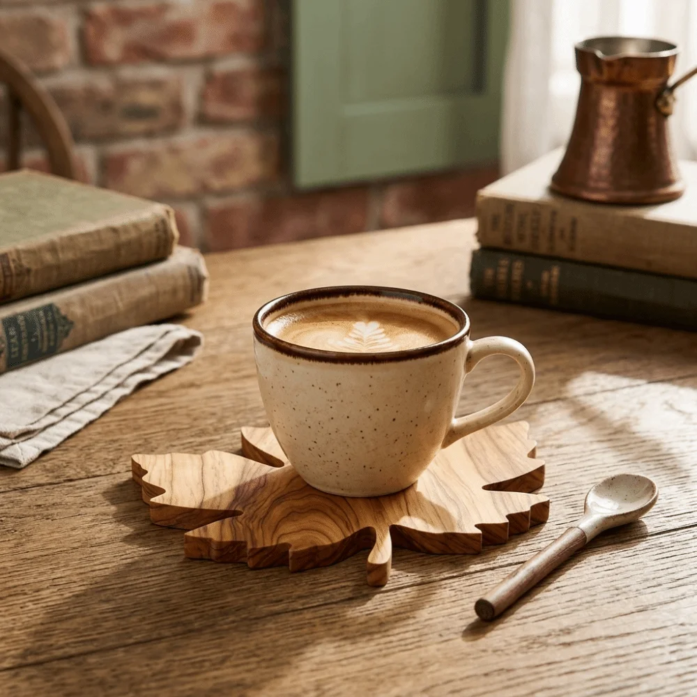 Multipurpose Non-Slip Maple Leaf Wooden Coasters Anti Scald Natural Water Cup Mat Heat-Resistant Tea Coasters Party Gifts