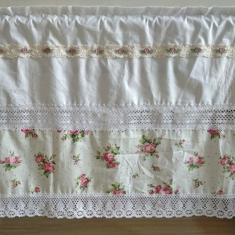 Korean Flowers Cotton Short Curtains Cloth for Living Room Japanese Pastoral White Lace Half Curtains for Kitchen #A578