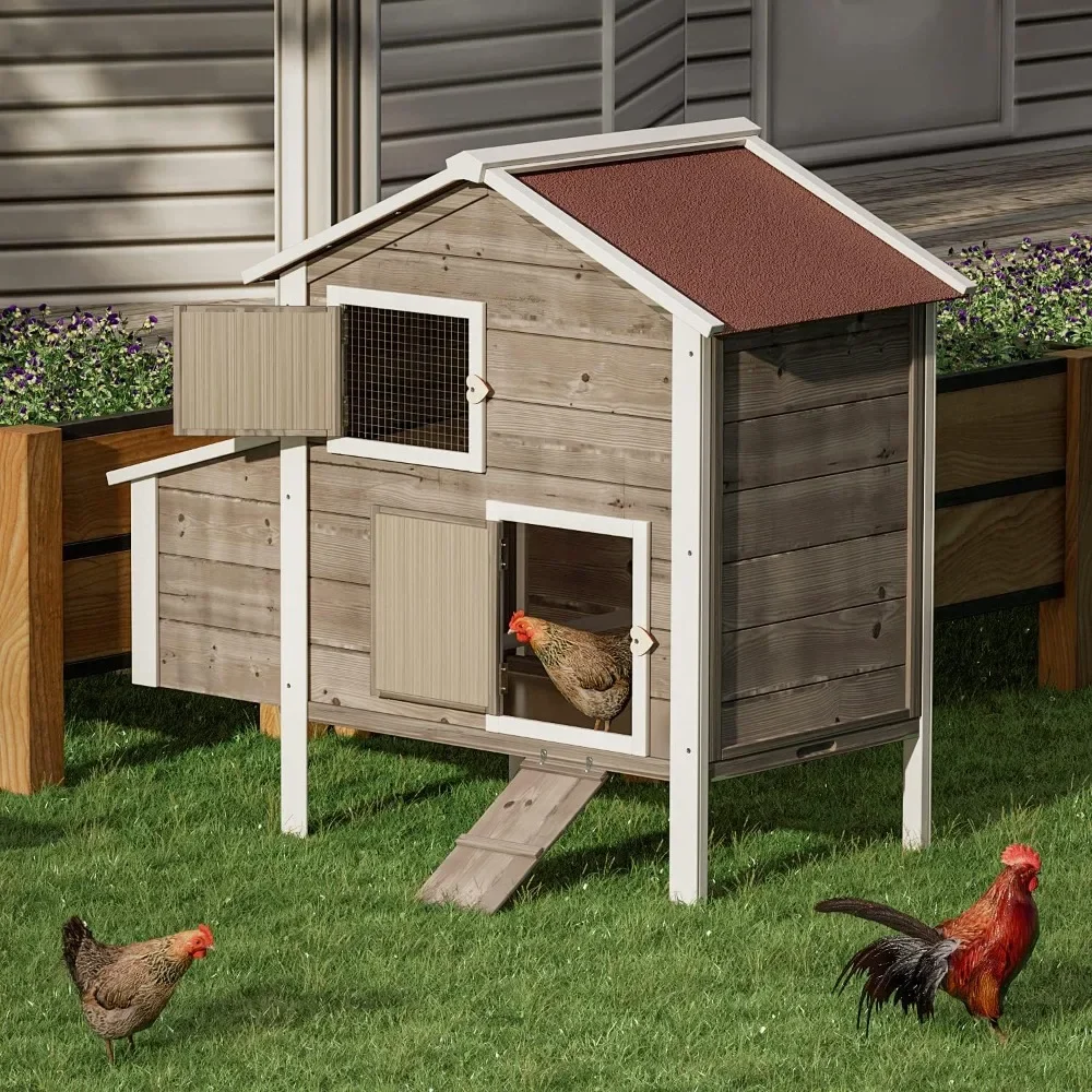 Chicken coop nesting box, detachable bottom wooden poultry cage, waterproof roof poultry cage with perch pole and ramp