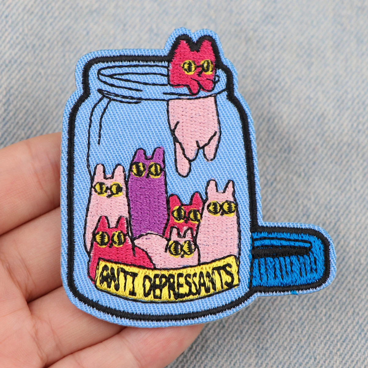 Depression Cat Embroidery Patch Cartoon Iron On Patches For Clothing Animals Patches On Clothes Badges Stickers DIY Accessories