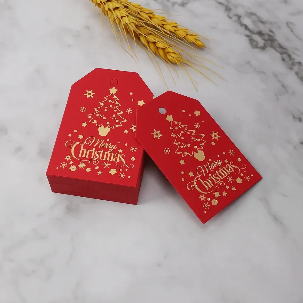 Etiquetas de regalo de Feliz Navidad, etiquetas de tarjetas de papel rojo y blanco, bolsas de fiesta de año nuevo, cajas de embalaje, etiqueta