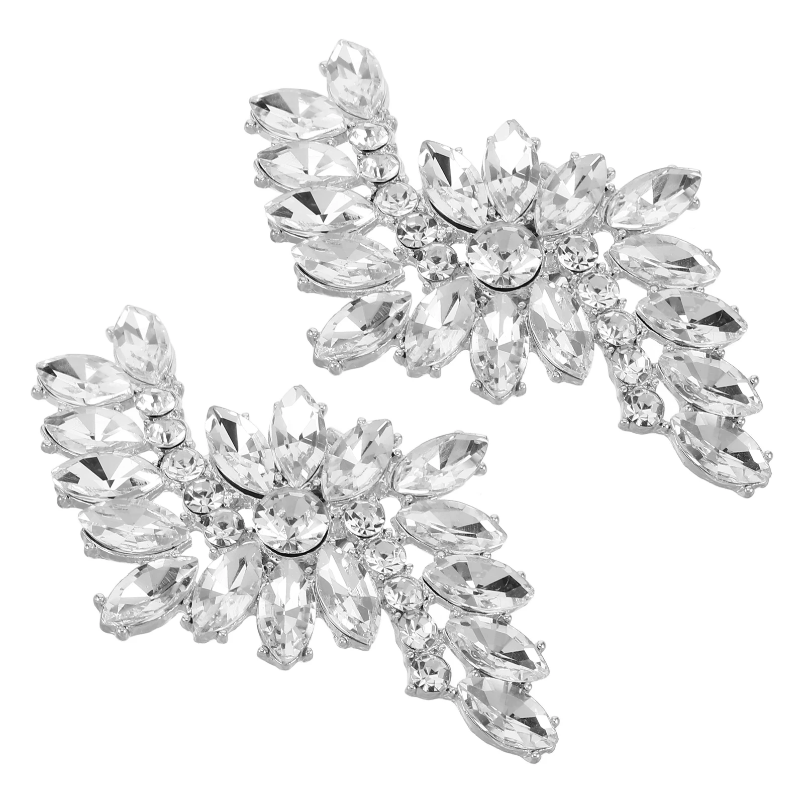 

2pcs Rhinestone Shoe Clips Crystal Barrette Embellishments White Zinc Alloy Detachable Flower Buckle High Heels Accessories