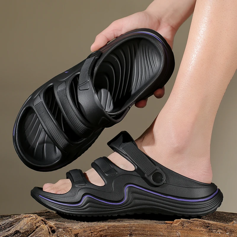 

Fashion Comfortable Light Solid Color Beach Man Shoes 202 Summer New Mens Casual Sandals Thick Bottom Home Non-slip Slippers 44