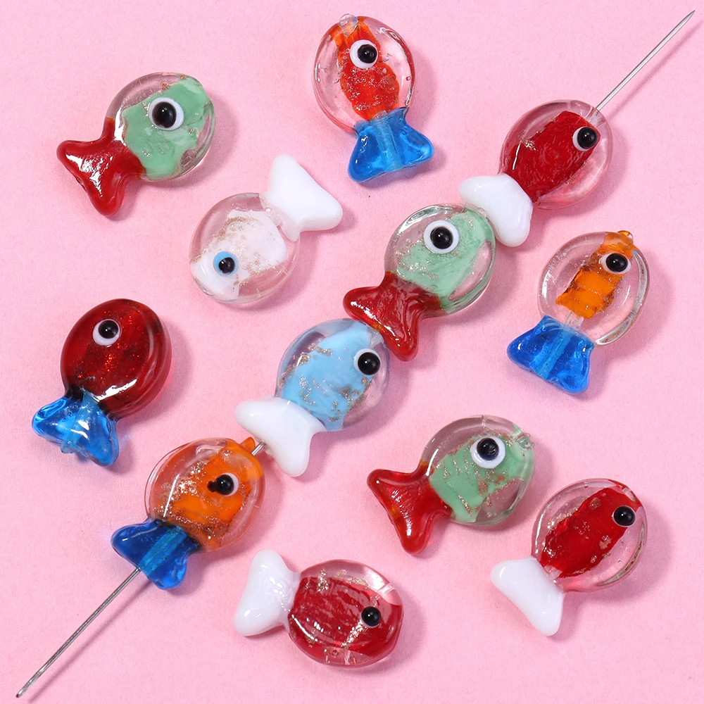 

2pcs/lot Cute Lampwork Beads Cartoon Small Fish Beads Glass Loose Beads For DIY Jewelry Making Necklace Bracelet Earrings