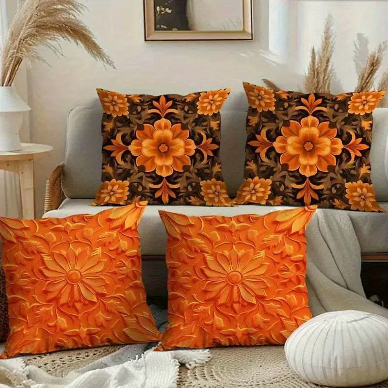 2D Plano - Juego  4 piezas, Impresión 2D Plana, Fundas  Almohada Florales Vintage - Artículos Esenciales Cómodos para el Hog