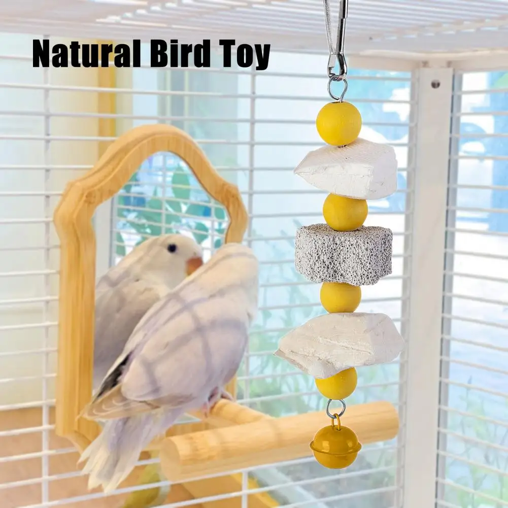 Intelligent Bird Toy with Crisp Bells Colorful Hanging Parrot Toy with Natural Wood Beads Grinding for Parakeet for Anxiety