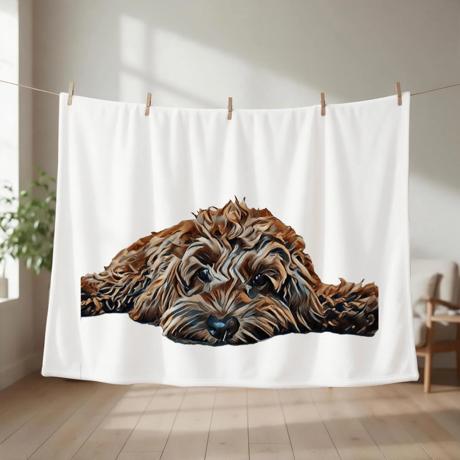Chocolate/Brown Cockapoo - White Background Throw Blanket couch cozy soft plush fuzzy picnic outdoor blanket