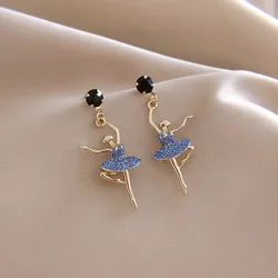 New Trendy S925 Silver Needle Dancing Ballet Girl Earrings Minority Temperament Personality Rhinestone Earrings for Women Gifts