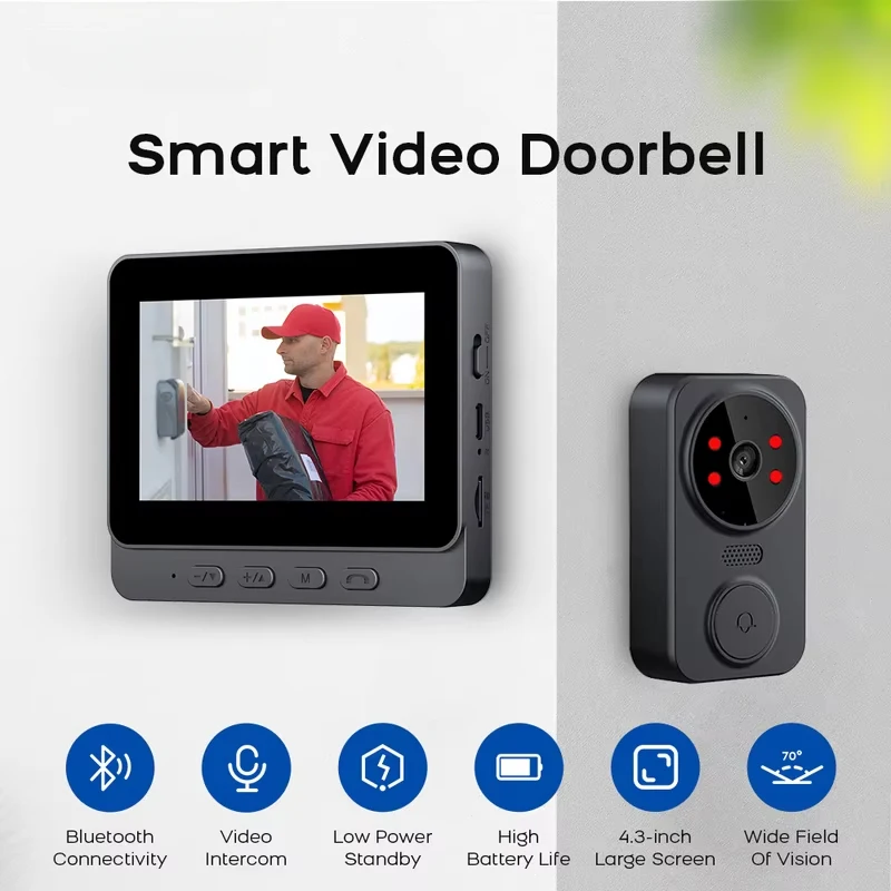 Sonnette vidéo intelligente sans fil, caméra HD 1080P avec vision nocturne, WiFi 2,4G, détection de mouvement, audio bidirectionnel et service cloud