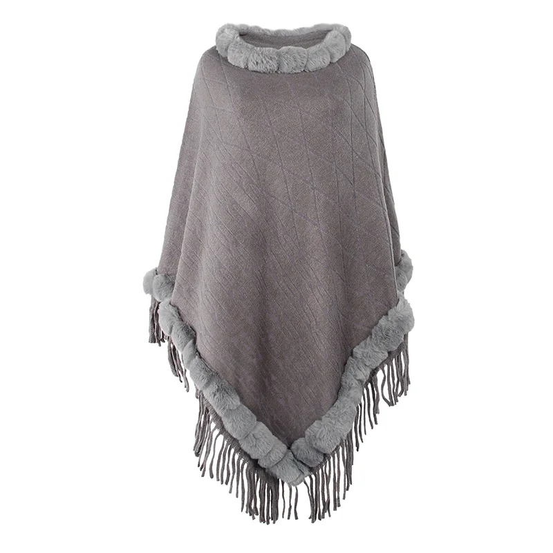 Poncho de malha listrada para mulheres, xale oversize, capa, pêndulo grande, tecido jacquard, pulôver borla, quente, triângulo, oversize, streetwear