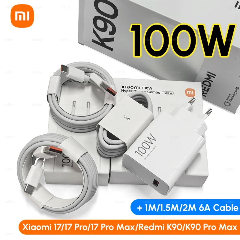 Chargeur Xiaomi 100W EU d'origine, adaptateur rapide Turbo 90W, c�ble USB Type C, Mi 17 15 14 Pro max pour POCO F7 X8 X7 Redmi Note K90 K80