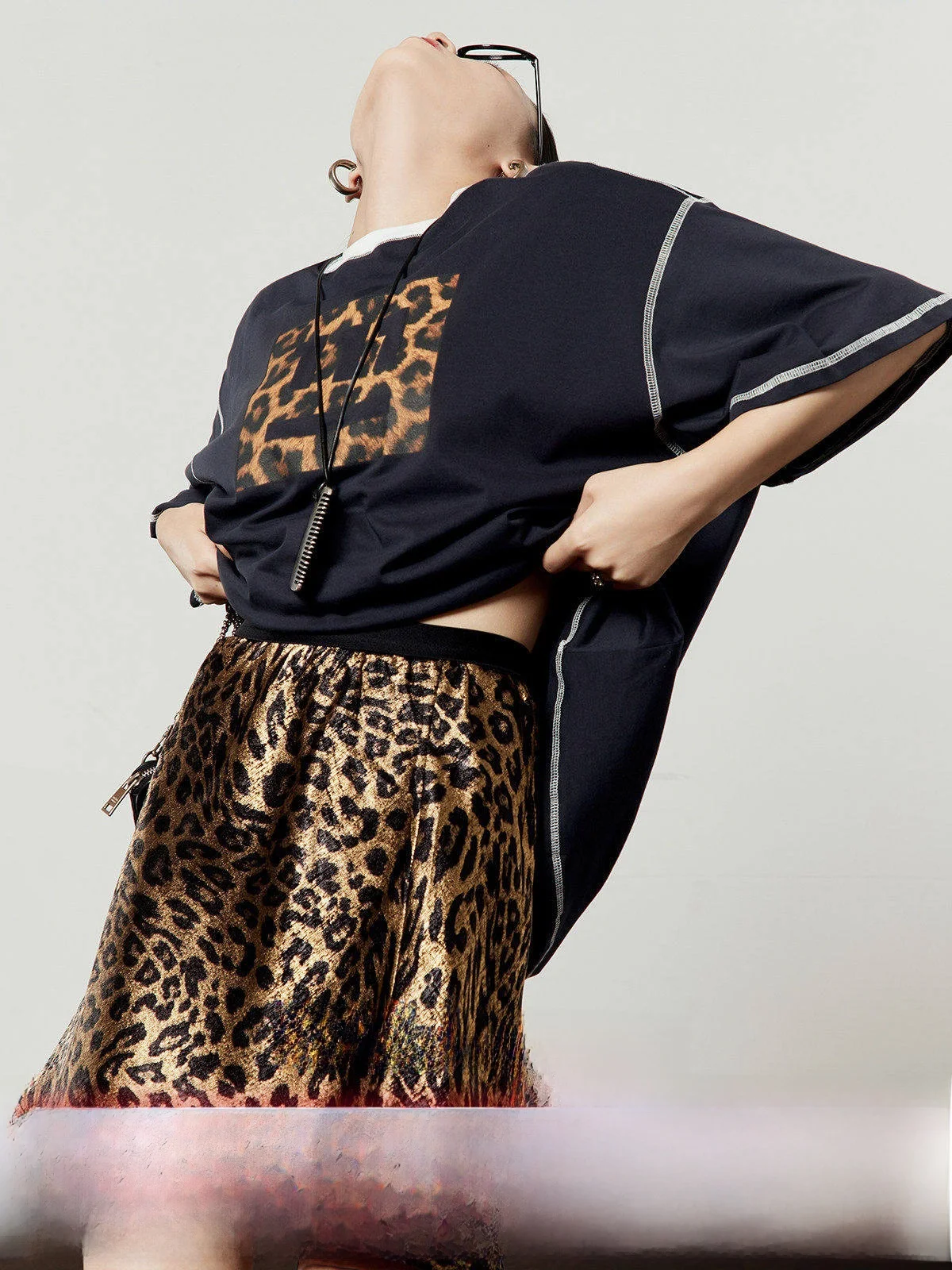 

Loose round Ne ort Sve T-irt Women's Royal Blue Leopard Print Casual Sle Cotton 00% Summer New Arrival