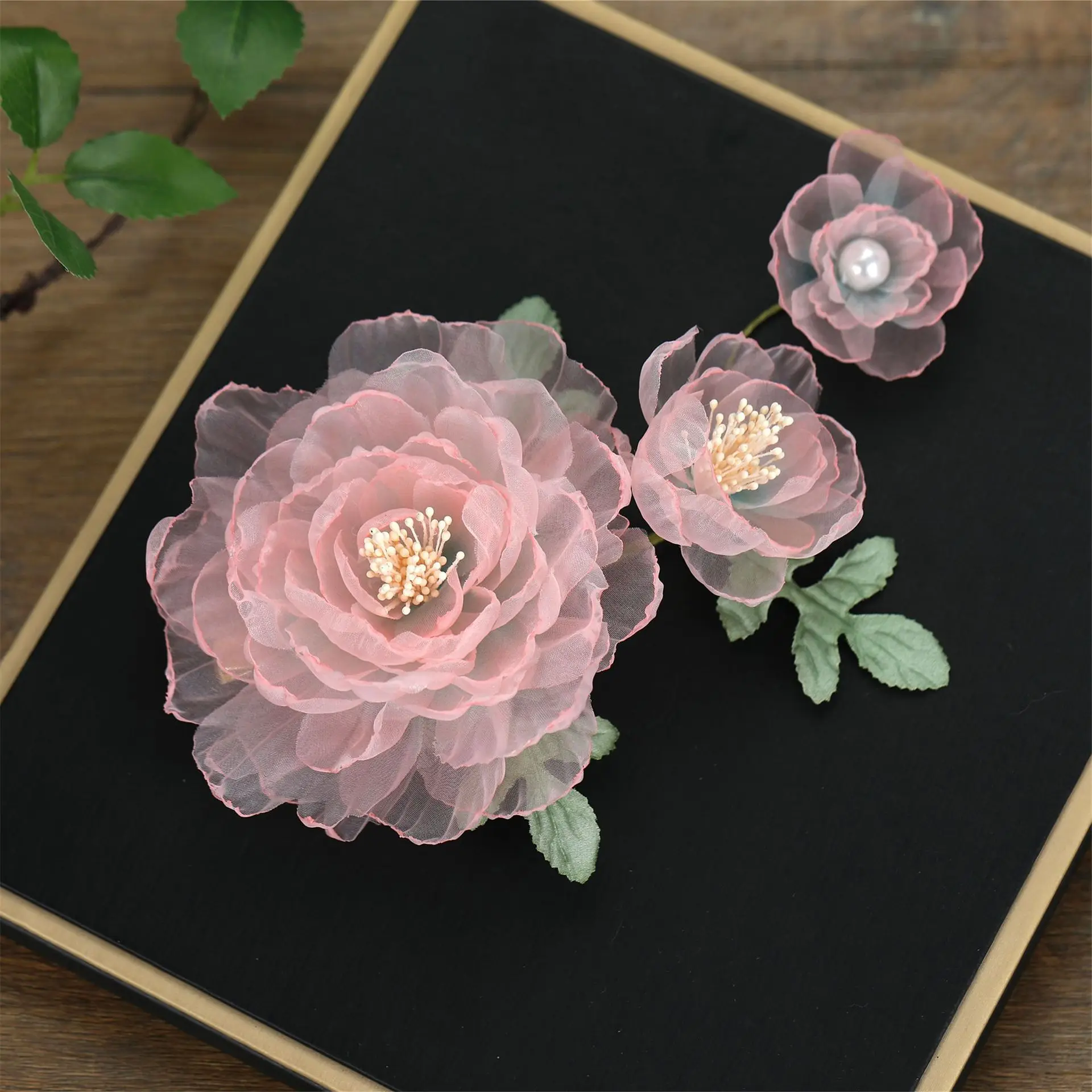 Pink Flower Hairpin Chinese Style Hair Clip Fairy Perm Floral Tiaras Vintage Hanfu Hair Accessories Retro Bridal Head Jewelry