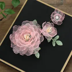 Pink Flower Hairpin Chinese Style Hair Clip Fairy Perm Floral Tiaras Vintage Hanfu Hair Accessories Retro Bridal Head Jewelry