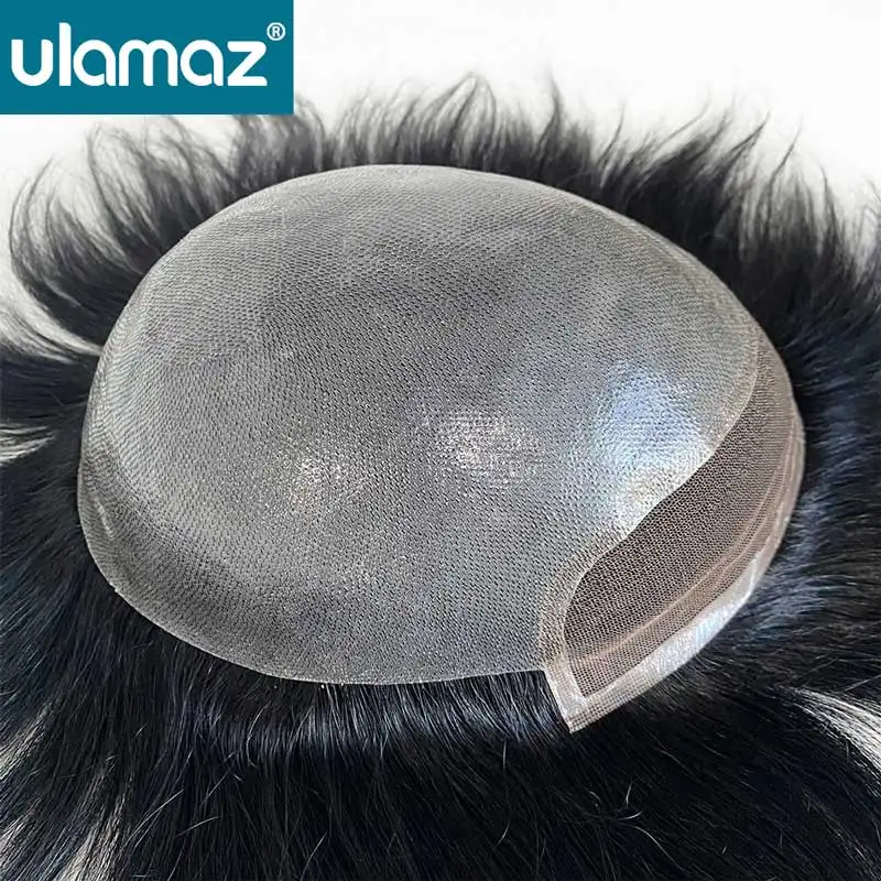 BIO Male Hair Prosthesis Lace Front Toupee Men Human Hair Double Knots Hairpiece Lace Skin Hair System For Men Hair Replacement