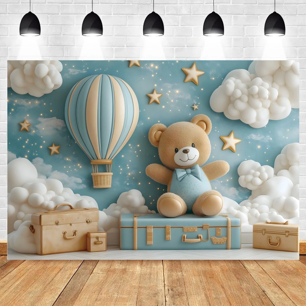 Airplane Adventure Awaits Baby Kids Portrait Backdrop Blue Sky White Clouds Boys 1st Birthday Party Decor Photography Background