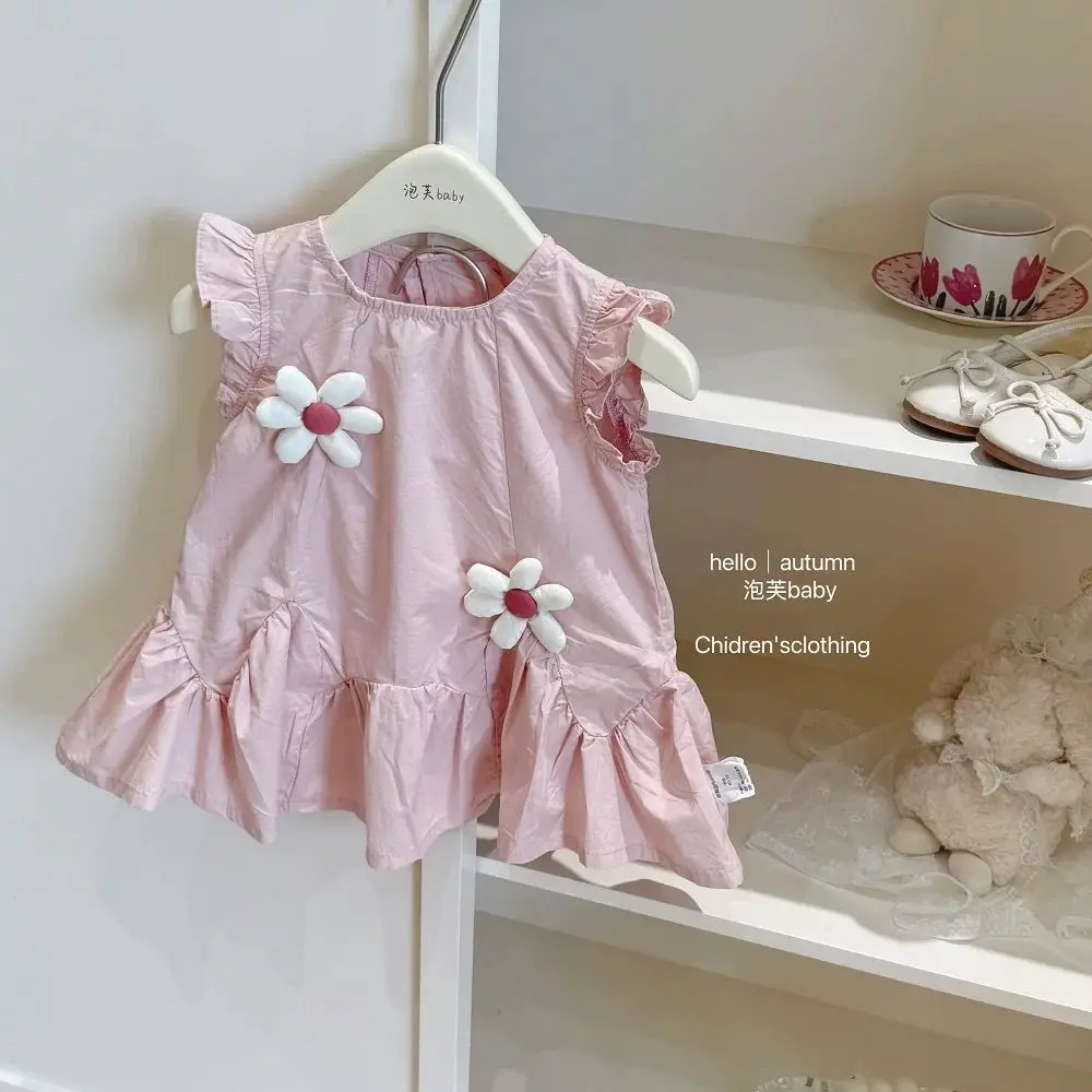 

Girls' Dress, Pink Summer Beautiful 2025 New Item, Baby Princess Dress, Floral and Stylish Vest Sleeveless