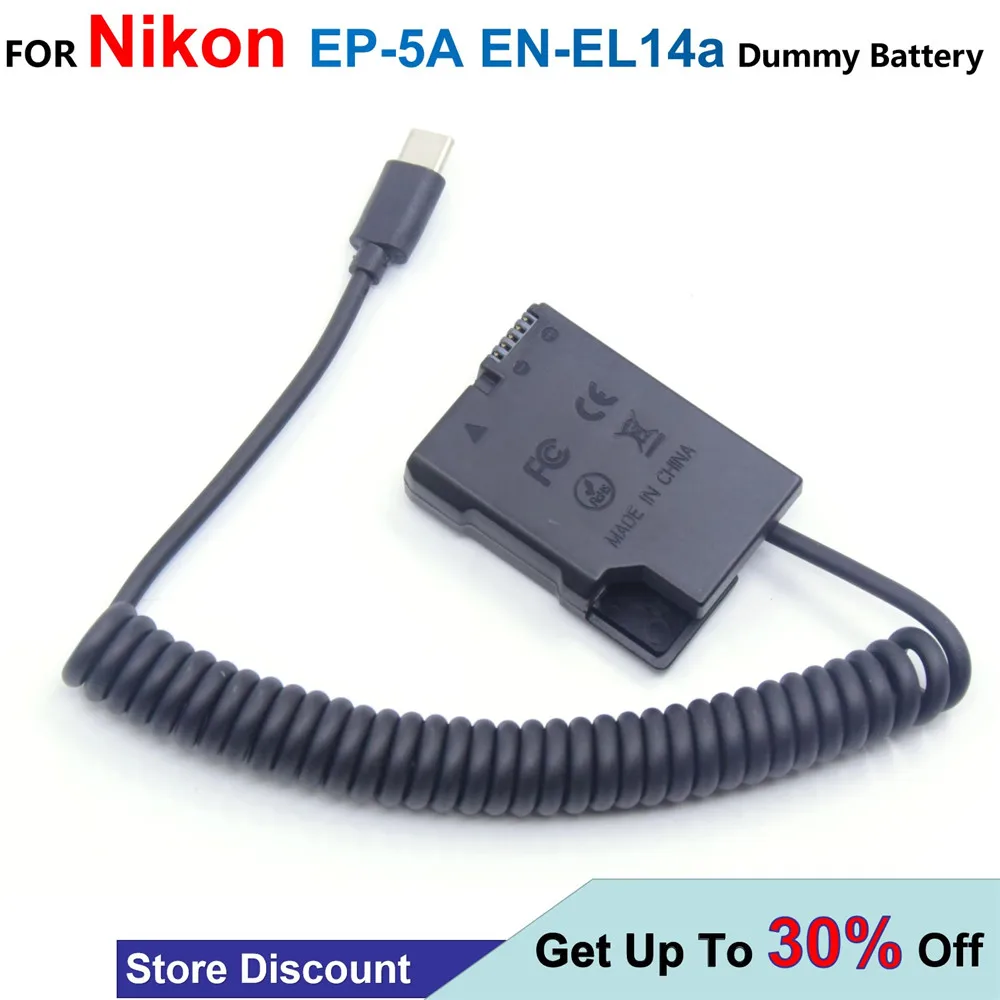 

EP-5A EN-EL14a Dummy Battery PD USB C Power Bank Adapter Cable For Nikon D3100 D3200 D3300 D3400 D3500 D5100 D5200 D5300 D5500