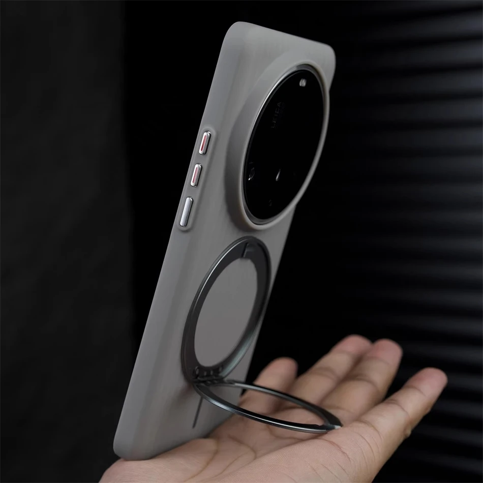 Obrotowy o 360 stopni uchwyt ze stopu do magnetycznego bezprzewodowego etui z karbowaną powierzchnią Magsafe do Xiaomi Mi 14 17 Pro Max 15 Ultra, cienka matowa obudowa PC — zdjęcie produktu 3