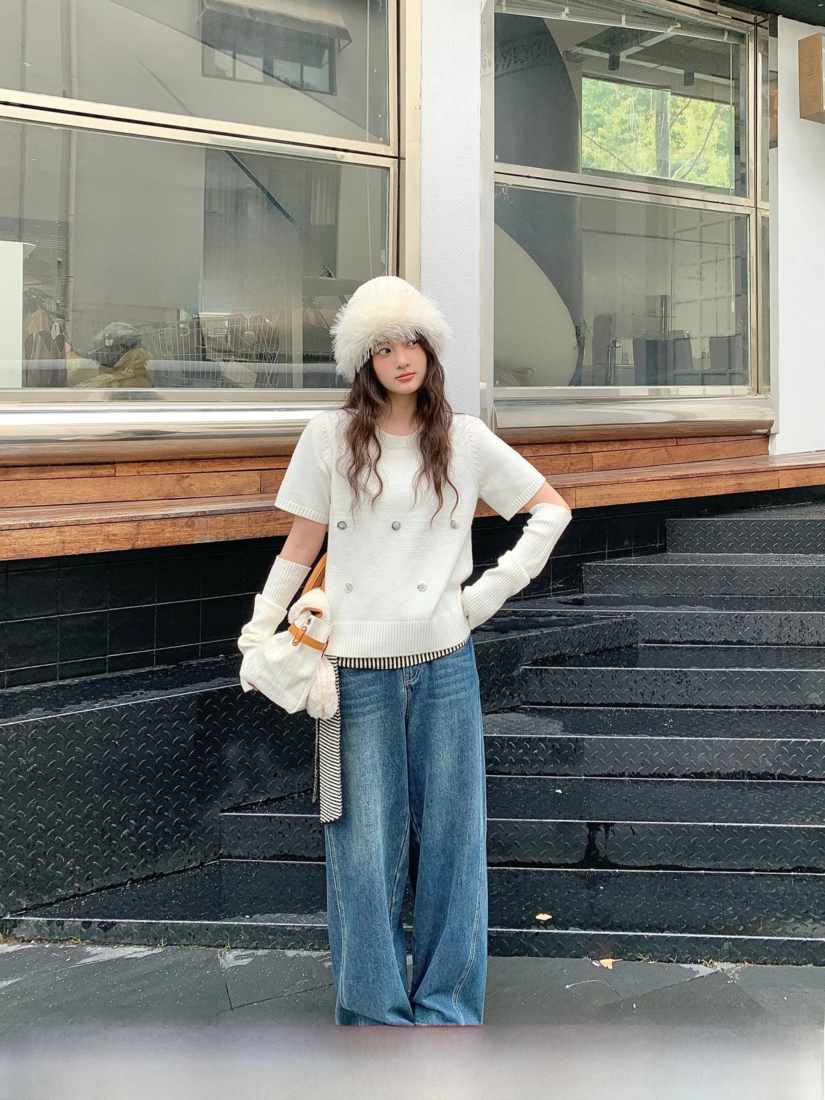 

Женские джинсы с высокой талией и широкими штанинами, синие, в стиле ретро, повседневные, осенние, больших размеров, утягивающие, длинные брюки