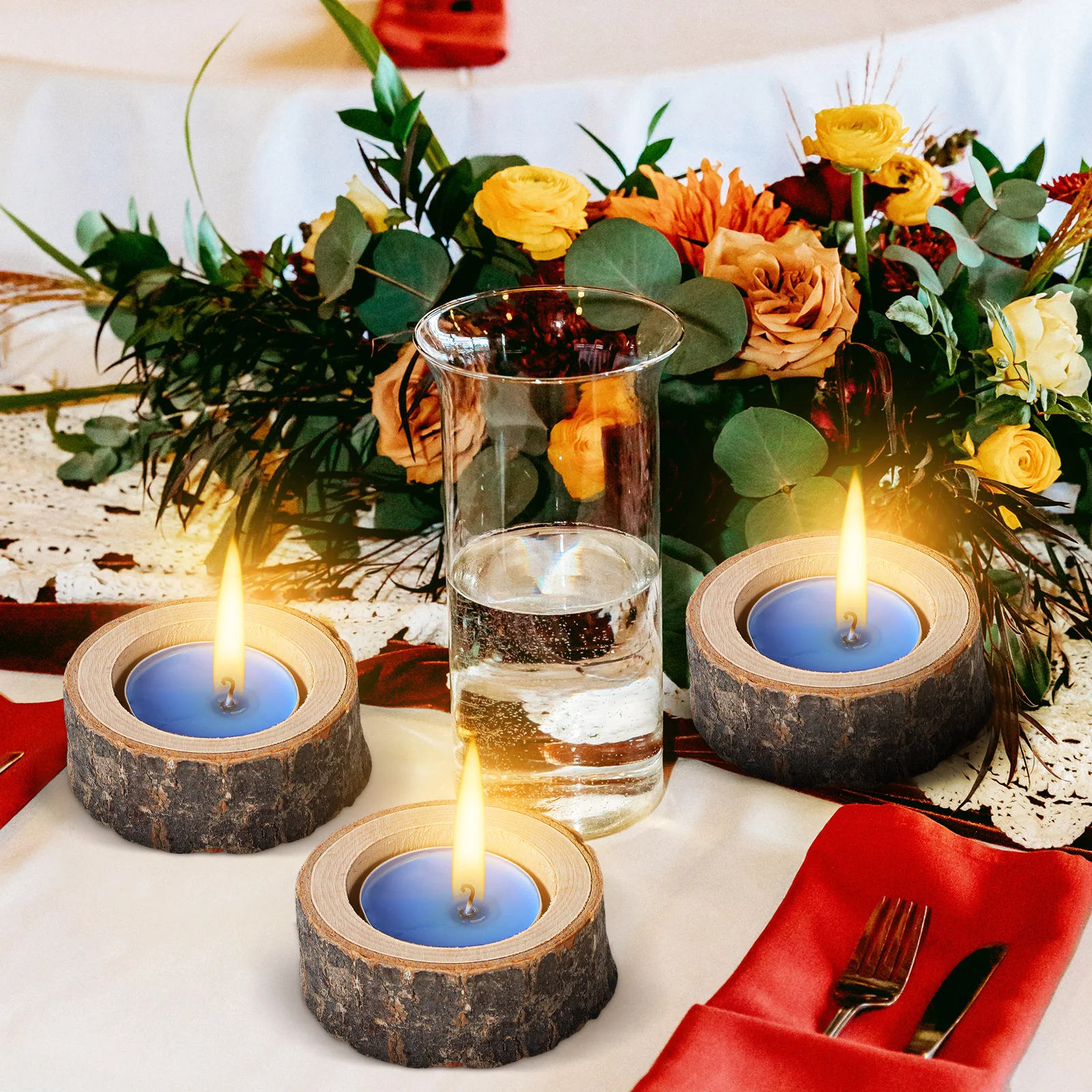 

24 pcs Wooden Holder Tealight Holders Rustic Birch Stump Farmhouse Decor Table Centerpiece Slices Bedside for Home