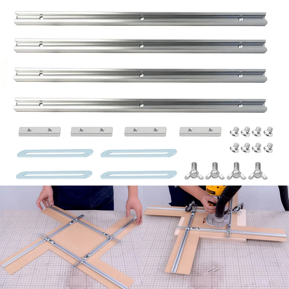 1Set Adjustable Router Jig for Square Holes orRecesses, Aluminum Groove Router Jig, Auxiliary Guide Rail Bracket Woodworking DIY