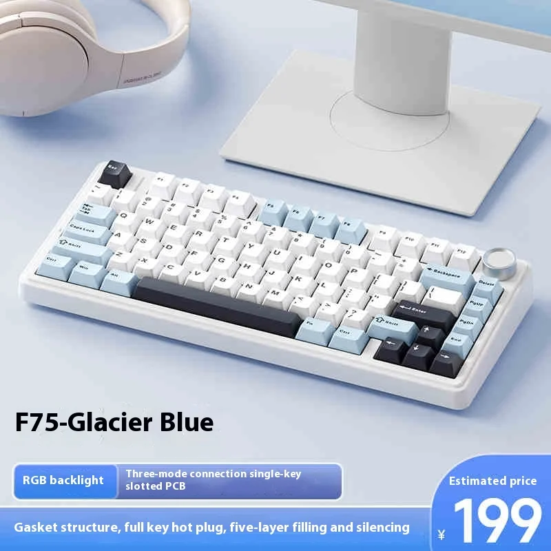 Imagem -02 - Teclado Mecânico sem Fio Personalizado Aula F75 Teclas Gravadas no Lado Bluetooth de Três Modos Escritório Esportes Eletrônicos Jogos Menino