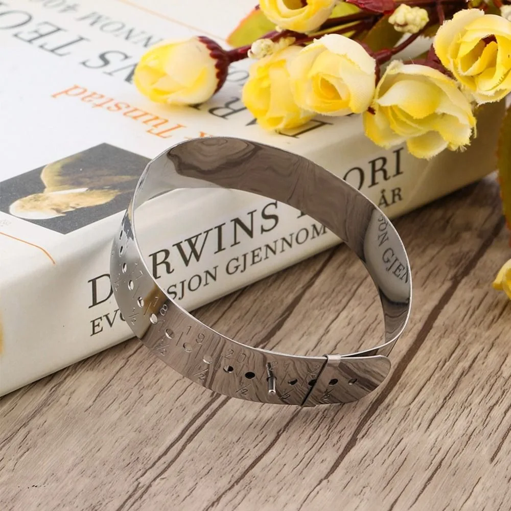 Stainless Steel Adjustable Bangle Gauge Measures in Inches 15-23cm Wrist Gauge Adjustable Metal Slide Jewel Measuring Tool
