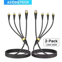 2 Pcs 3 In 1 USB Fast Charging Cable For Samsung Xiaomi Huawei 6A 100W Type C Micro Data Wire For iPhone 15 Pro Max Phone Cord