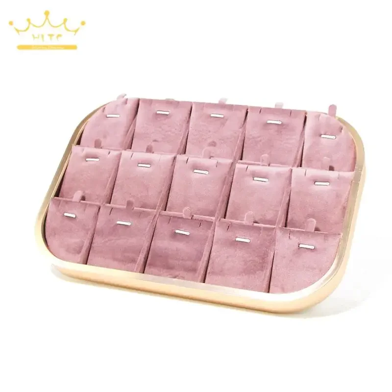 Pink Velvet Jewelry Organizer Tray Exhibition Necklace Pendant Ring Display Tray Bracelet Earring Storage Holder 30*20Cm