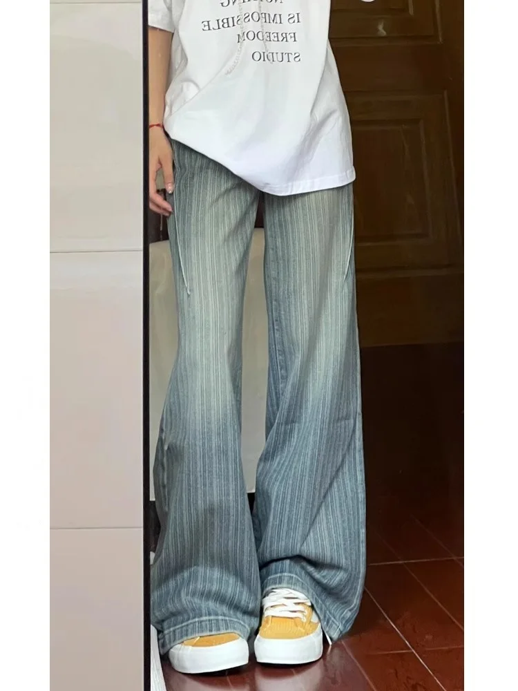 بنطال ذو قصة أرجل واسعة من القطن ملابس نسائية ربيعية مشروط ملابس نسائية مخصصة حليبي خوخ محبوك بنطاقات جماليات عطاء 2025