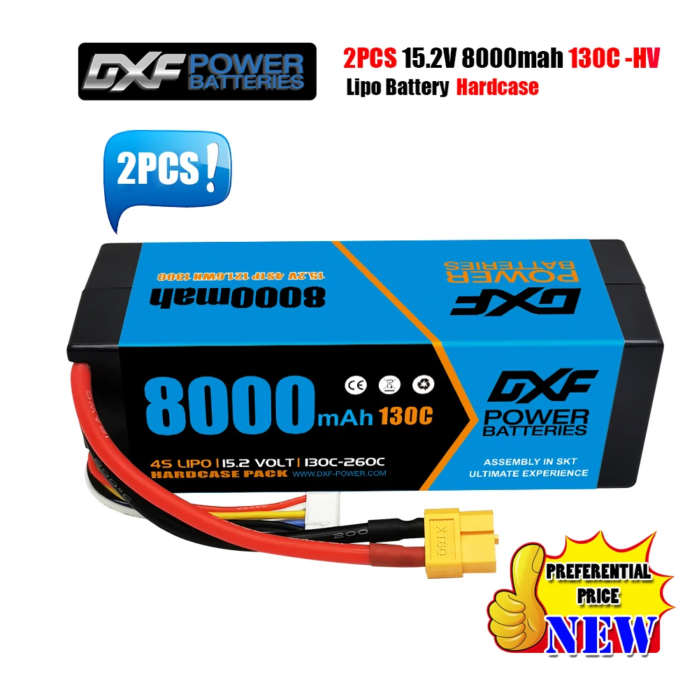 DXF 2PCS Lipo Battery 2S 3S 4S 7.6V 11.4V 15.2V 8000MAH 130C 260C HV For 1/8 1/10 Buggy Truggy Truck Off-Road Boat four drive