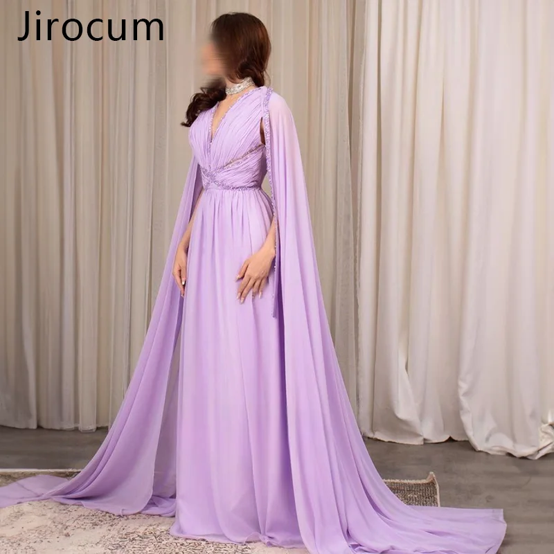 

Jirocum Handmade Beaded Evening Dress Women's V-neck Sequin Party Gowns Elegant Shiny Custom Pleated Chiffon Long Prom Dresses