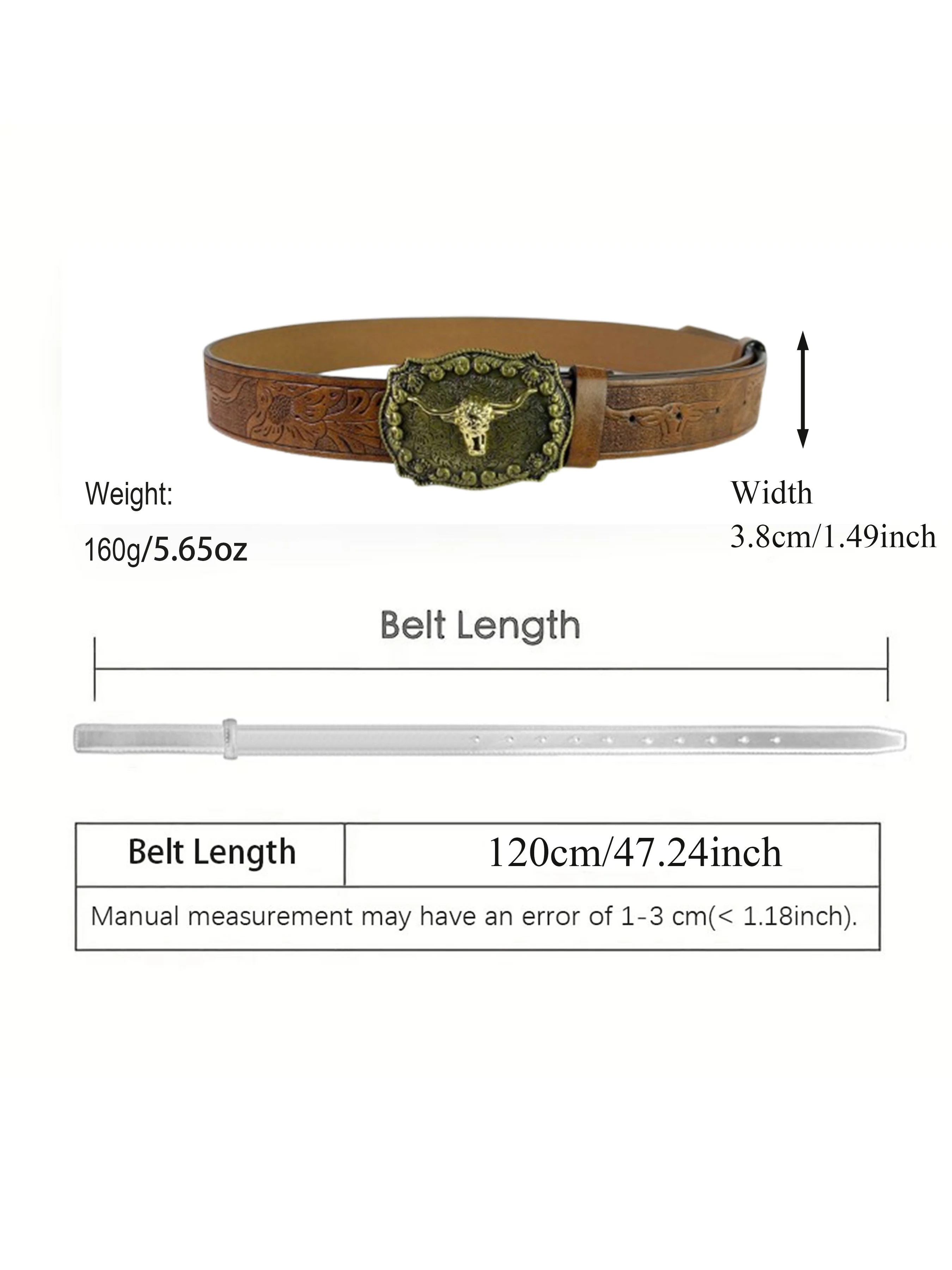 حزام جلد عالي الجودة 3.8 سنتيمتر للرجال حزام جينز أنيق مع مشبك معدني على شكل رأس الثور العتيق للرجال #6