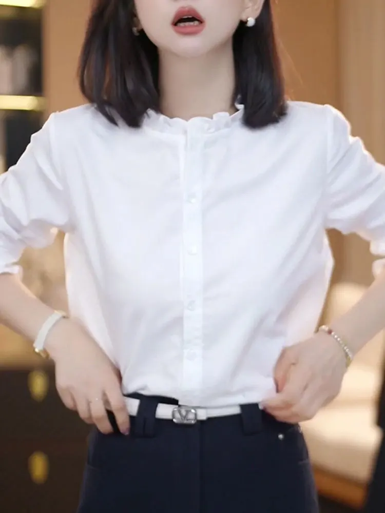 

Женская универсальная базовая кофта Ele White для повседневной носки, свободного кроя, с длинным рукавом и круглым вырезом, весенняя новинка