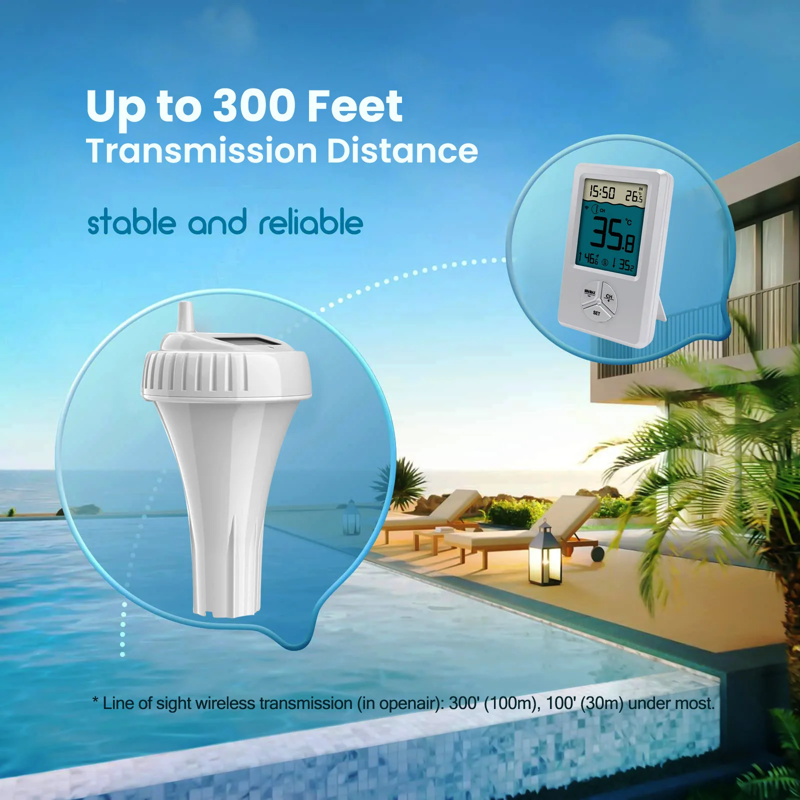 Wireless Pool Thermometer | Double Waterproof Design + 100m Remote LCD Aquarium Smart