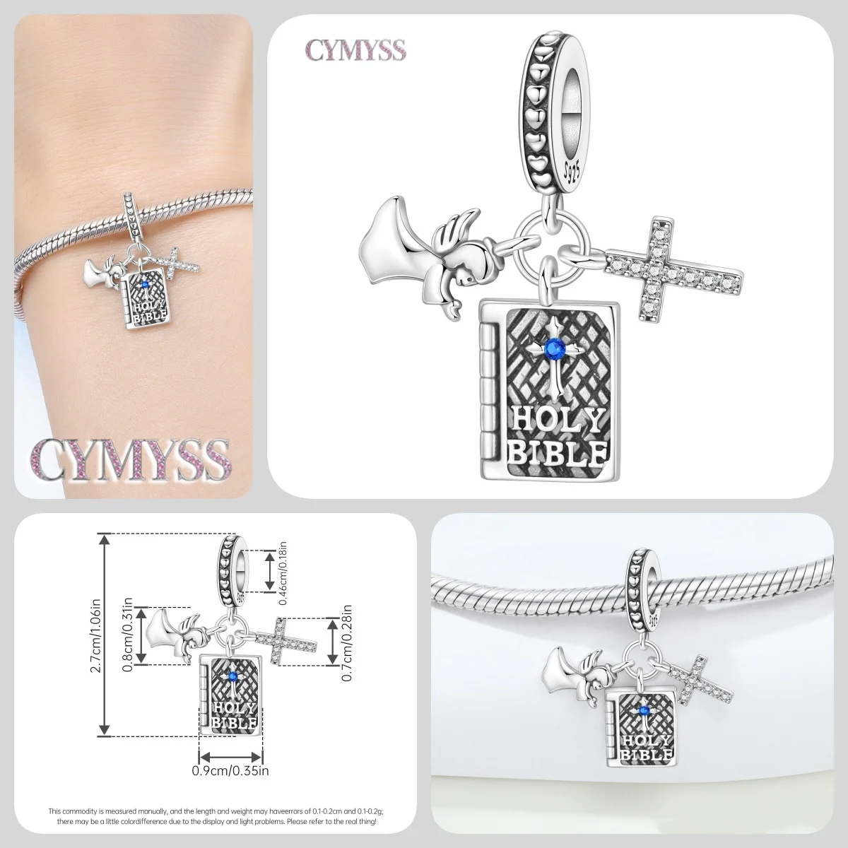Anhänger mit Engelskreuz aus 925er-Sterlingsilber, passend für DIY-Armbänder, Halsketten, edler Schmuck für Damen, Geburtstag, Urlaub, Party, Reisen, Geschenke – Detail 3