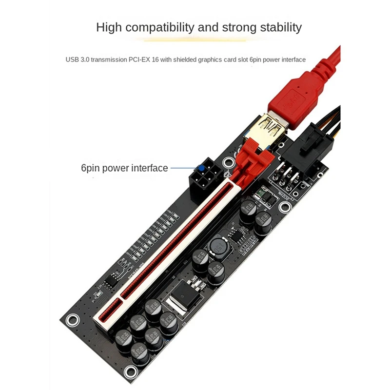 VER011 PRO Riser Card PCI-E 1X To 16X USB3.0 6PIN Graphics Extension Cable With 10 Solid Capacitors B250 B75 BTC