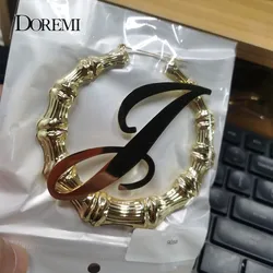 DOREMI A-Z Initial Letter Bamboo Earrings Stainless Customize Name Earring Bamboo Personalized Big Hoop Earrings With Number