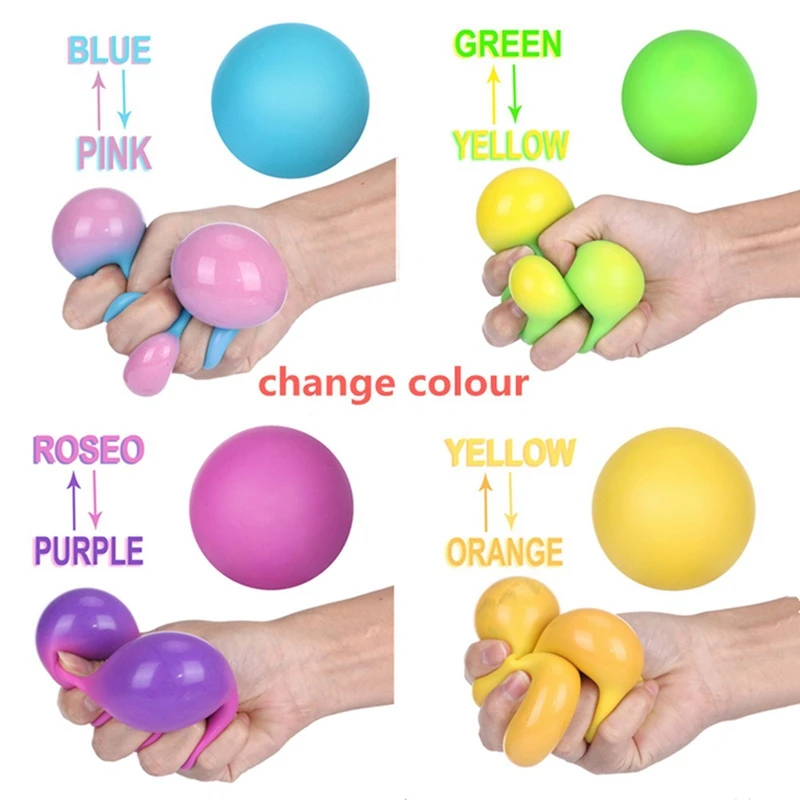 4 PCS TPR Stress Relief Color Changing Balls Soft Rubber Squeeze Color Balls Changing Slow Bouncing Balls Kneading Toys