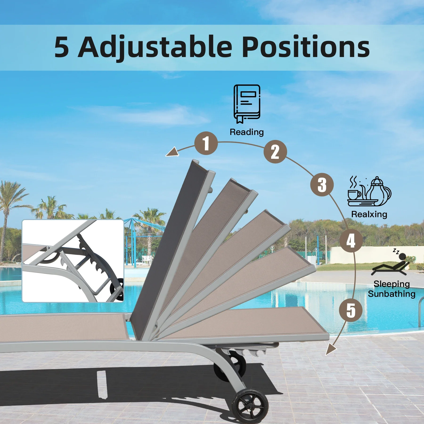 Modern Luxury Pool Chair Sun Loungers Wholesale Aluminum Stacking Beach Sun Bed Garden Furniture Outdoor Metal Chaise Lounge