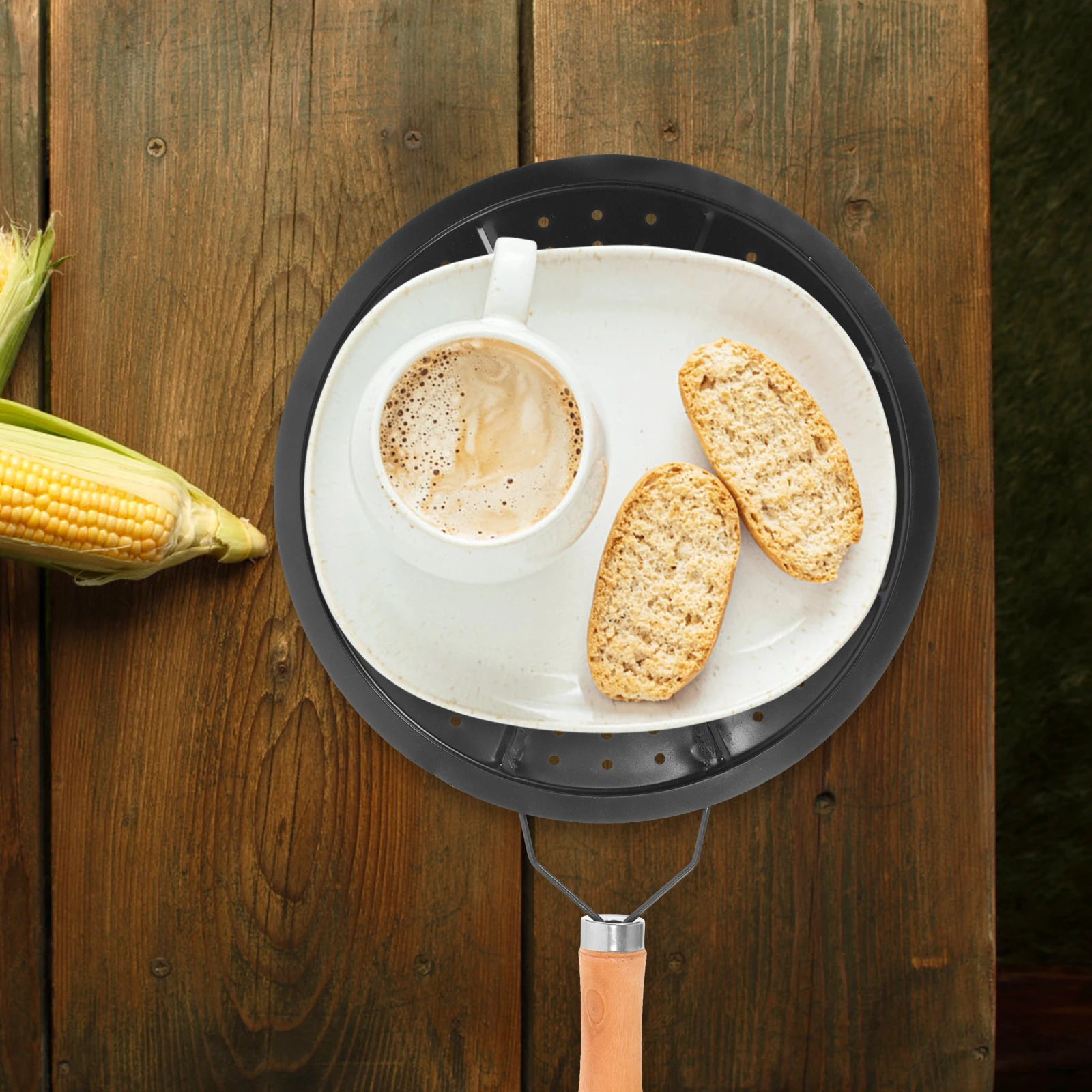 

2pcs 22CM Black Anti-scald Pot Holders Kitchen Heat Diffuser Insulation Pad Coffee Pads Milk Mats Wooden Handle Table