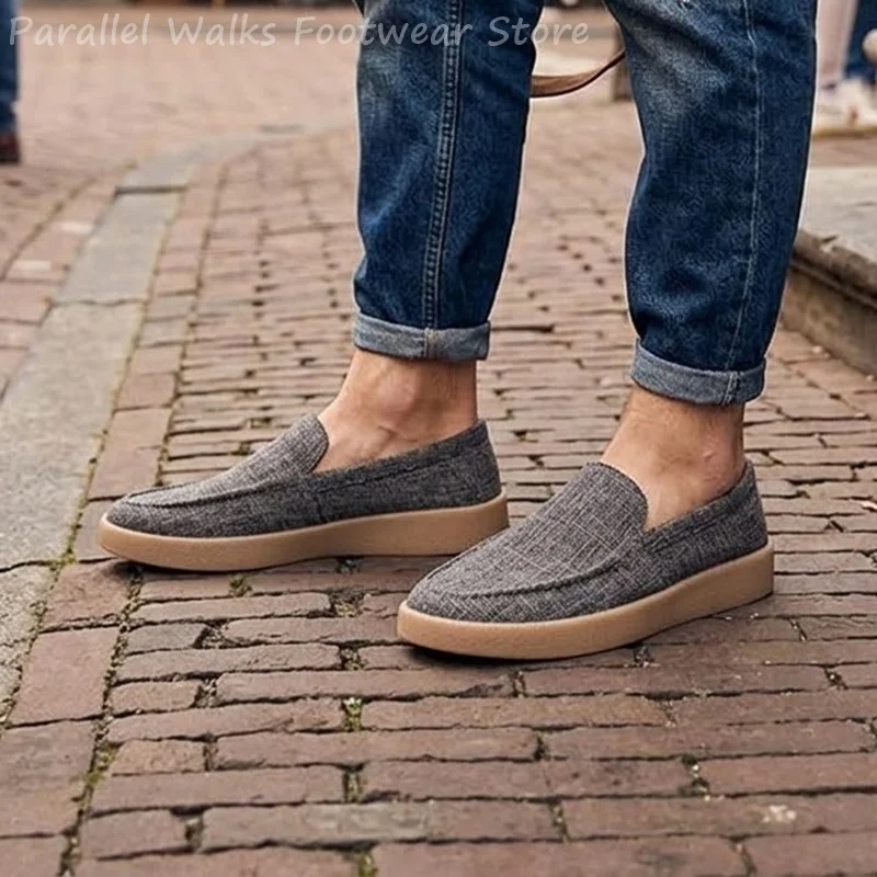 Men's Canvas Slip On Loafers Breathable Casual Deck Boat Shoes Lightweight Flat Walking Footwear Outdoor Espadrille Flats Shoes