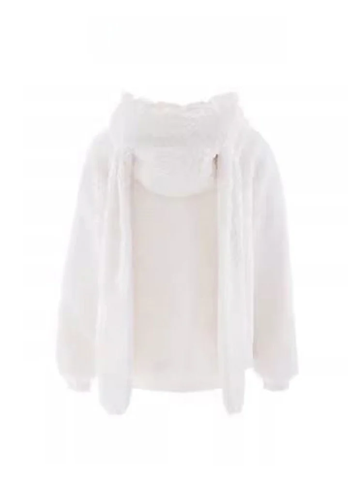 Sweet Lamb Fur Rabbit Ear Hoodie Women's Autumn Winter Thiened Cute Plu Jaet Loose Fit Long Sve Vintage Sle
