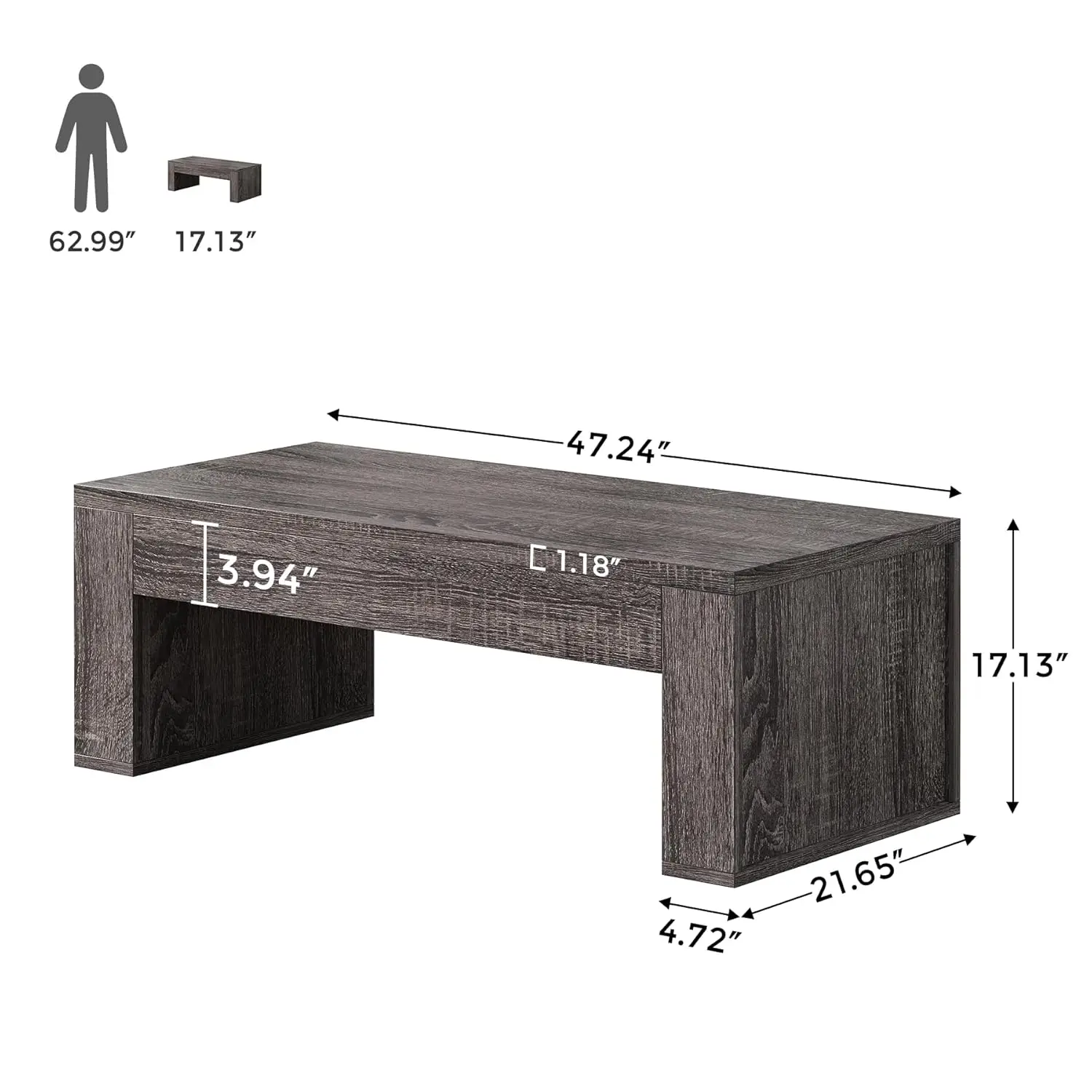 # Stolik kawowy LED 48 cali, drewniany, nowoczesny styl farmhouse, do salonu, niski, koktajlowy, solidna podstawa, łatwy montaż, szary, możliwość personalizacji.