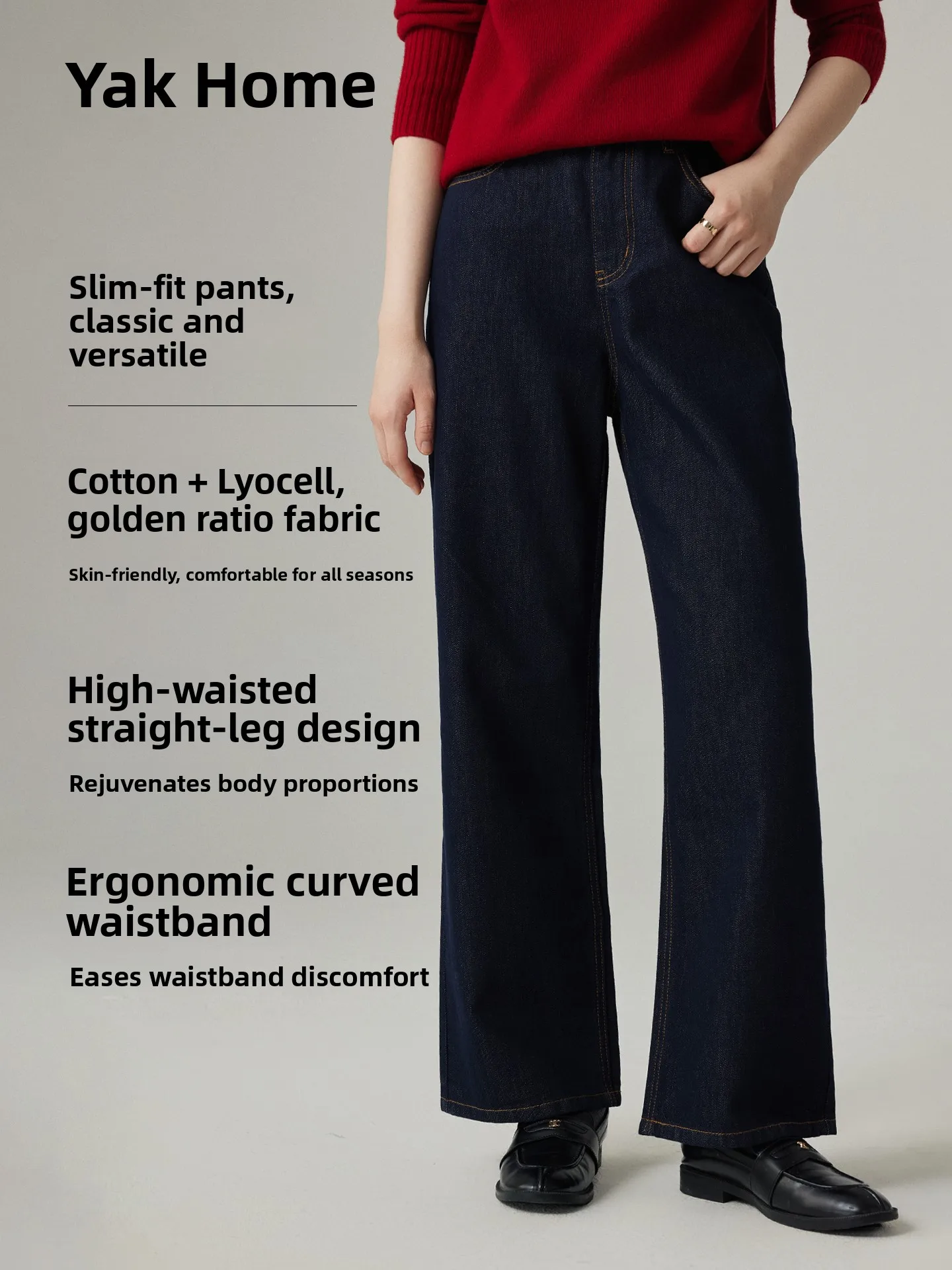 Classic Simple Casual High Waist Slim Straight Jeans Women's Fashion Cotton Stretch Denim High Waist Slim Fit Jeans
