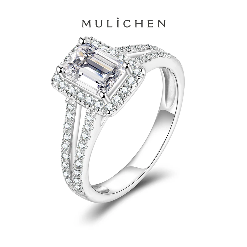 

MULICHEN Emerald Cut 1ct Bridal Diamond Ring Real 925 Serling Silver Engagement Wedding Band Rings for Women Bridal Gem Jewelry